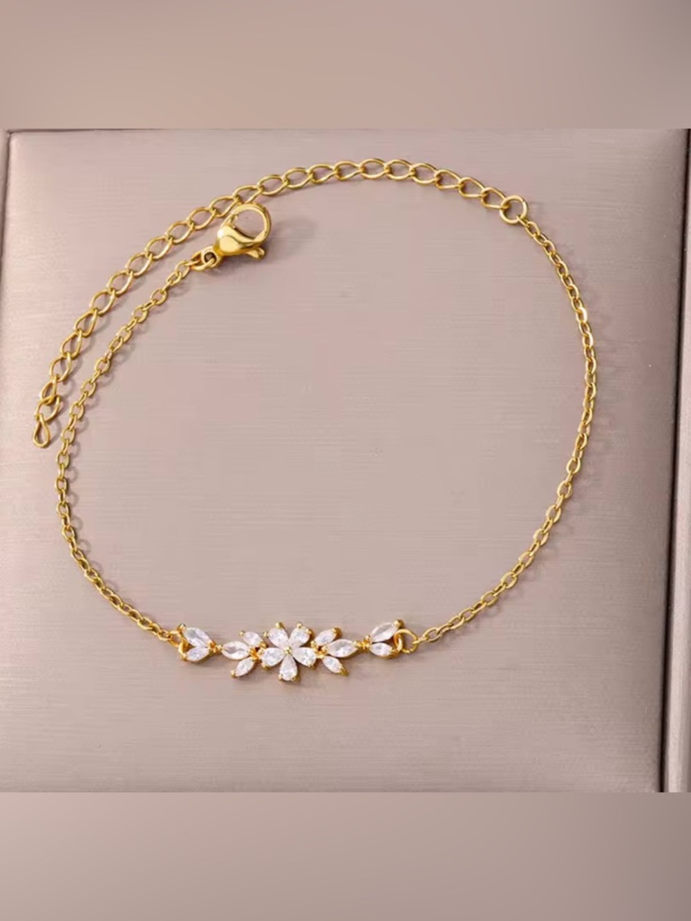 Delicate Gold Flower Crystal Bracelet - Women's Jewelry